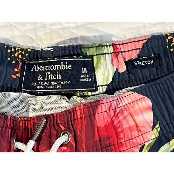 Abercrombie Fitch Mens Swimsuit Medium Navy Pink Floral Hawaiian Board Shorts - Picture 3 of 12
